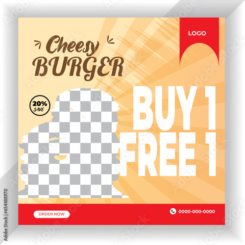 Gradient burger fast food restaurant promotion for social media template design