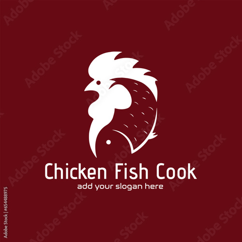 chicken fish restaurant logo design vector
