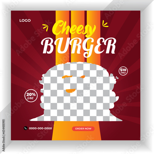 Gradient burger fast food restaurant promotion for social media template design