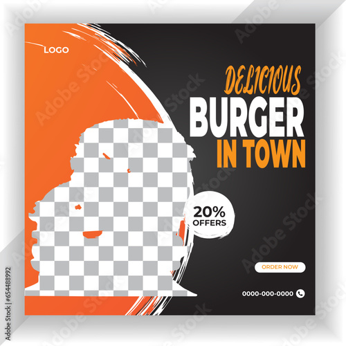 Gradient burger fast food restaurant promotion for social media template design