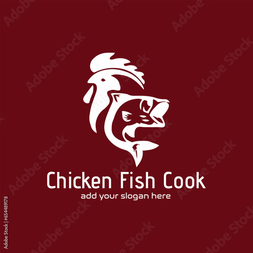 chicken fish restaurant logo design vector
