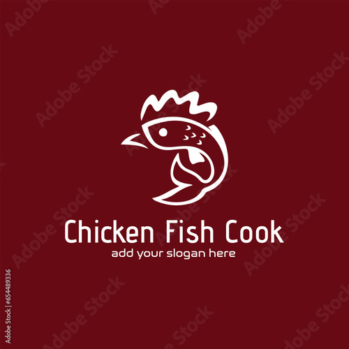 chicken fish restaurant logo design vector