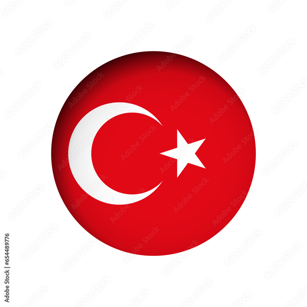 Turkey flag - behind the cut circle paper hole with inner shadow. Turkey flag - behind the cut circle paper hole with inner shadow.