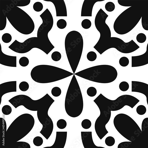 vector modern black floral geometric lines seamless pattern on white.