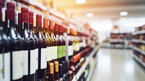 wine bottles on shelves in store