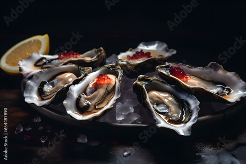 a close up of Oysters on the half shell, AI generated, Generative AI, AI Art, illustration,