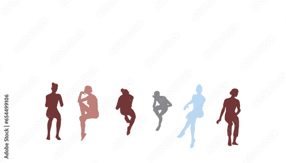 Colorful group of female silhouette drawings