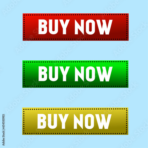 Set of Buy Now Button Text Banner with RYG Color Isolated Background Design.