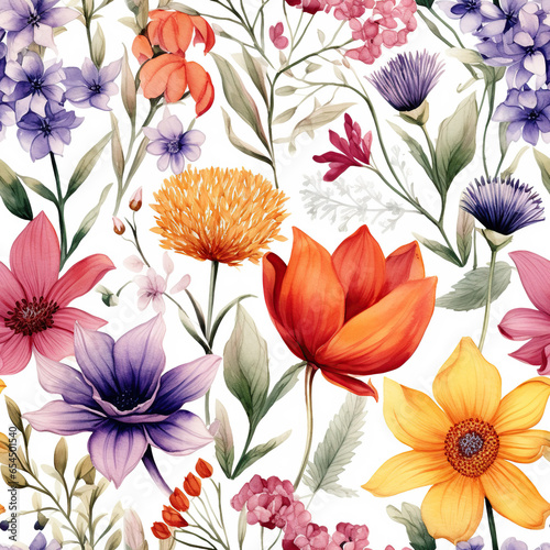 Floral Medley watercolor seamless pattern