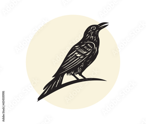 Vintage Retro Black Raven Crow Bird Design Vector logo illustration