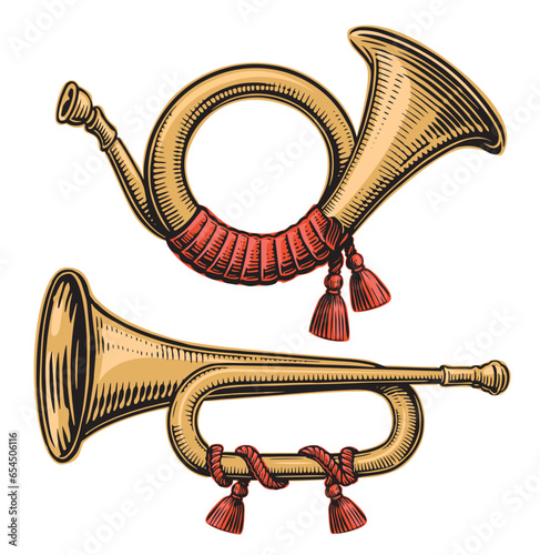 Retro Post horn. Hunting bugle vector illustration photo