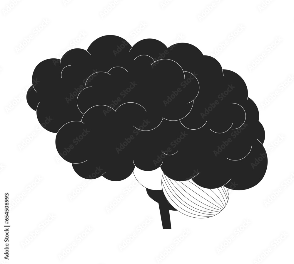 Human brain organ black and white 2D line cartoon object. Head internal ...