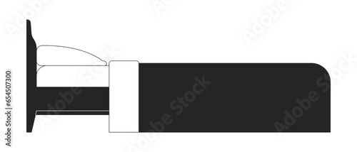 Single bed empty black and white 2D line cartoon object. Bedroom furniture isolated vector outline item. Bedding with pillow. Sleeping room hotel. Place to relax monochromatic flat spot illustration