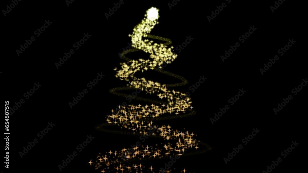 animation of christmas tree made from yellow particles on black background