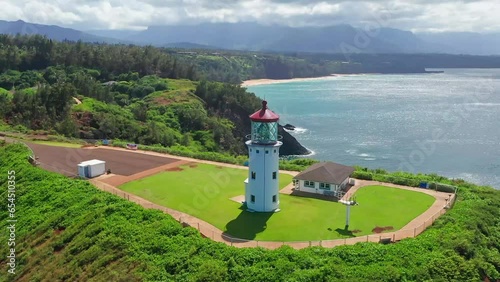 Kilauea Lighthouse Kauai Hawaii Drone Closeup Circle Around