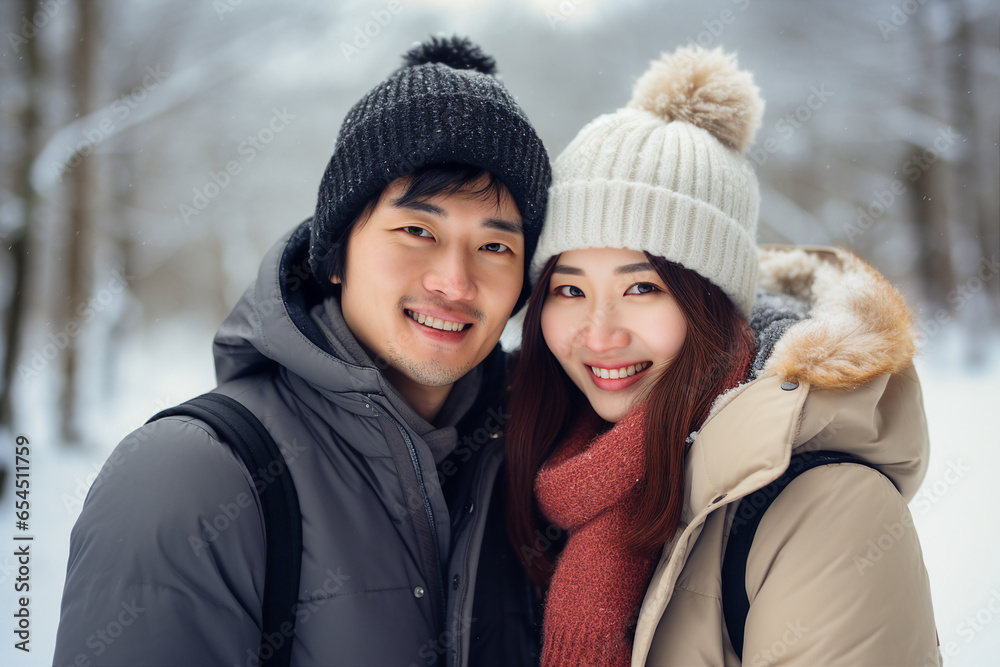 Image generative AI concept of young happy sweet couple in love walking cuddling in the park Image generative AI concept of young happy sweet couple in love walking cuddling in the park