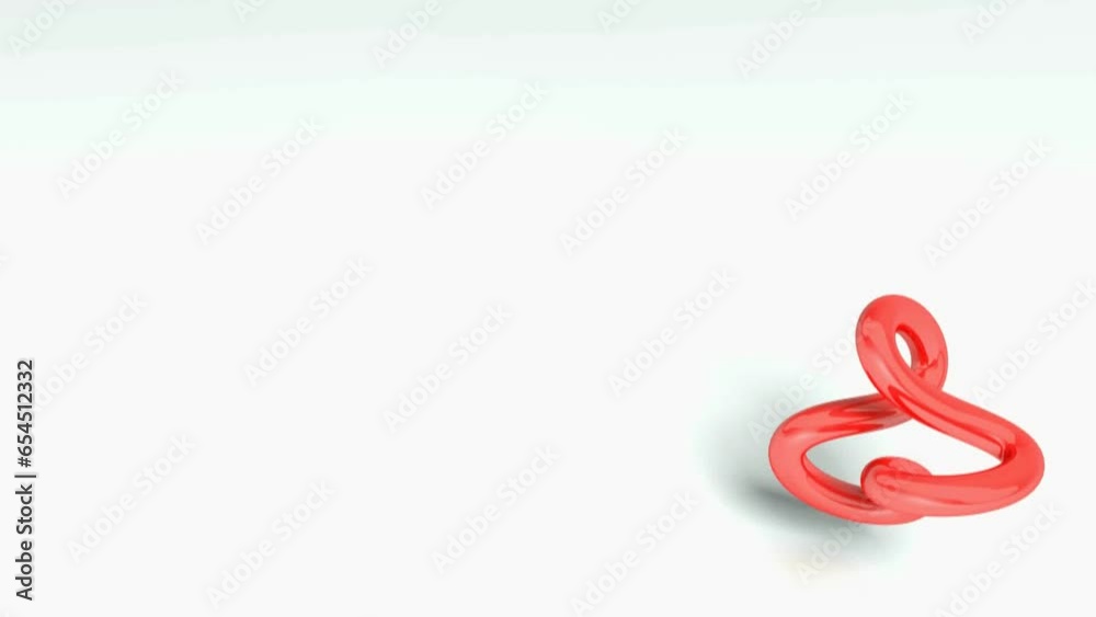 Abstract red shape on bottom right corner of pure white background - 3D animation