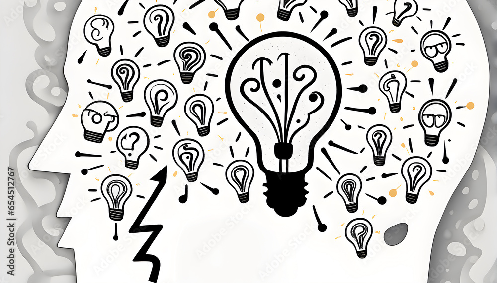 Inspiration new ideas with a Light Bulb in brain Inspiration new ideas with a Light Bulb in brain