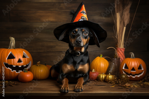 Generative AI portrait picture of halloween decorations with pretty cat dog pet in theme party costume © deagreez