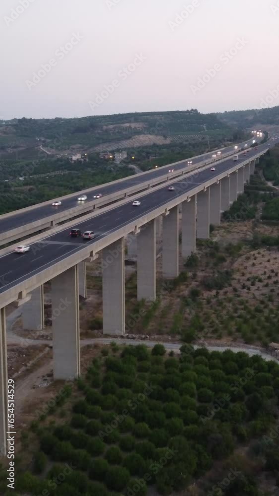 4K Aerial Drone view automobile traffic on the Mersin Viaduct.Turkey. 4K Aerial Drone view automobile traffic on the Mersin Viaduct.Turkey.