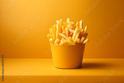Fries on pastel yellow background.