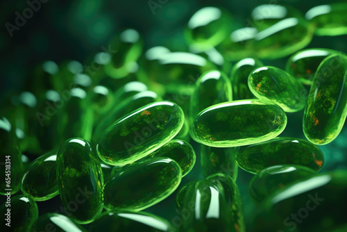 Chlorella cells colony. Chlorophyll food supplement. Generative AI photo