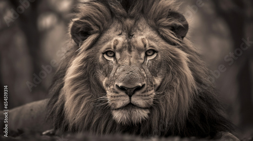 Portrait of a lion in bush South Africa