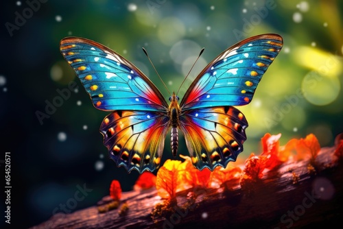 Closeup of a butterfly taking off with colorful wings © PinkiePie
