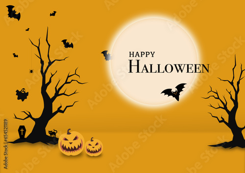 Halloween Promotion Poster or banner template.Halloween night, halloween elements. Website spooky or banner template.