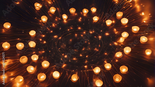Burning candles in the form of a circle. Abstract background.