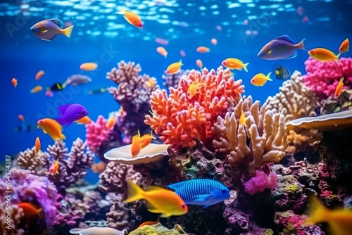 colorful fish swimming around beautiful corals under the sea © haallArt
