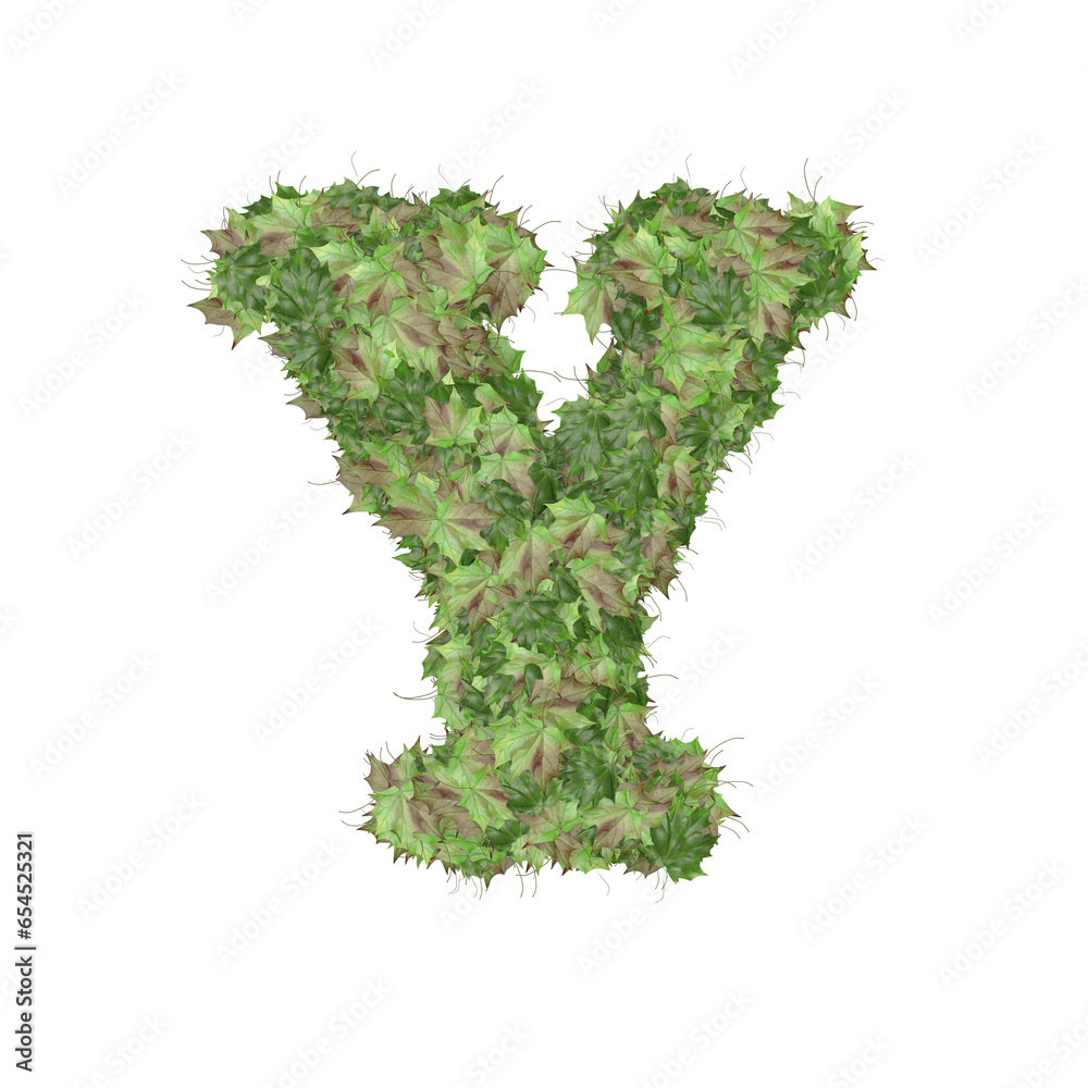 Symbol from autumn green leaves. letter y