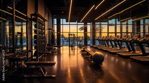 Within gym with modern fitness equipment for fitness events and more. Modern of gym interior with equipment. Sports equipment in the gym. Created with Generative AI