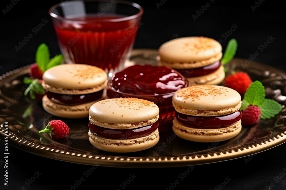ront view french macarons with marmalades