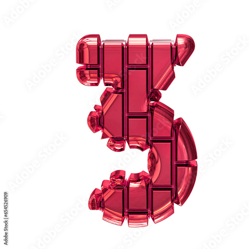 Symbol made of red vertical bricks. number 3