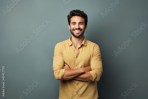 Happy Smiling Man: Confident Businessman Standing with Crossed Arms, Beauty, Joy, and Authenticity