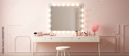 Fényképezés Modern interior design of a makeup artists workstation featuring a dressing room