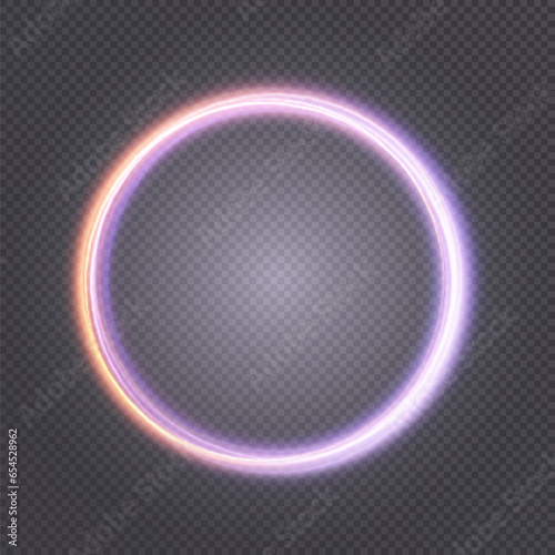 Glowing round frame of bright flowers on a transparent background. Vector