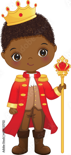 Vector Cartoon Cute Black Prince Holding Sceptre