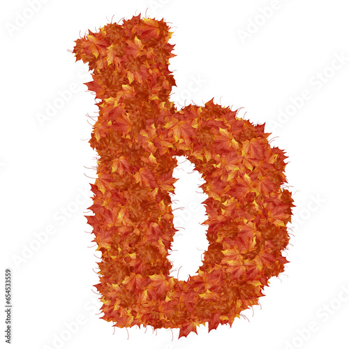 Symbol from autumn redheaded leaves. letter b