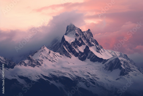 Snowy Mountaintops Against A Muted Evening Sky © Stock Habit