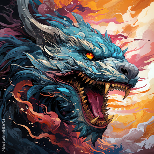 Fantastical dragon in cartoon style  fantastic character  colorful bright background.ai generative art