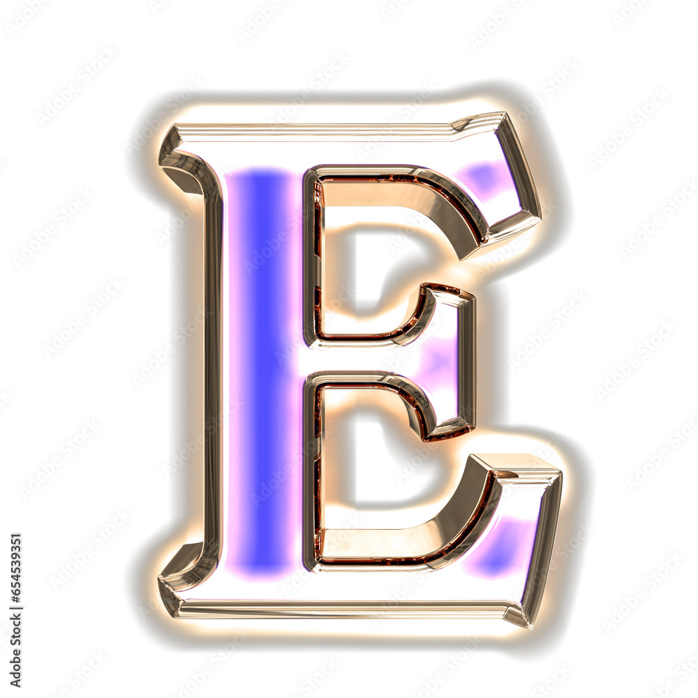 Blue symbol in a silver frame with glow. letter e Blue symbol in a silver frame with glow. letter e