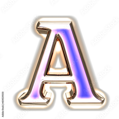 Blue symbol in a silver frame with glow. letter a