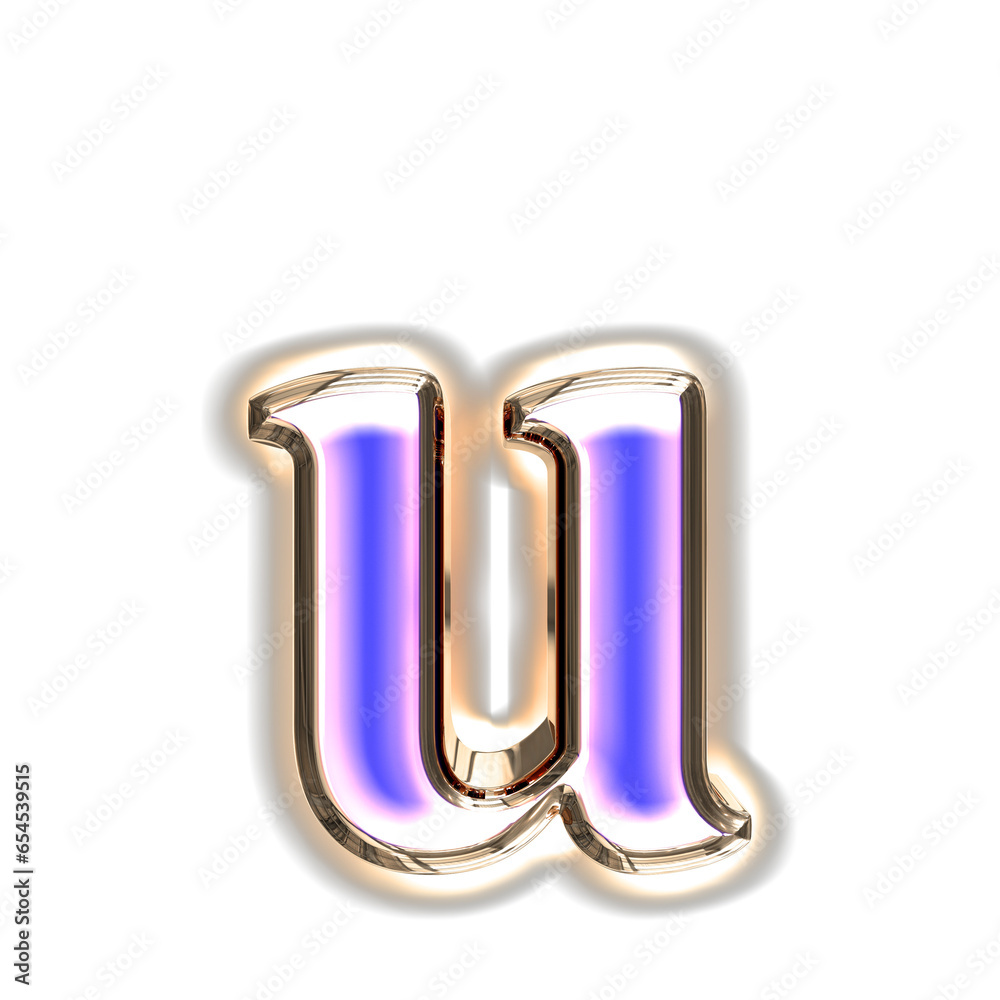 Blue symbol in a silver frame with glow. letter u Blue symbol in a silver frame with glow. letter u
