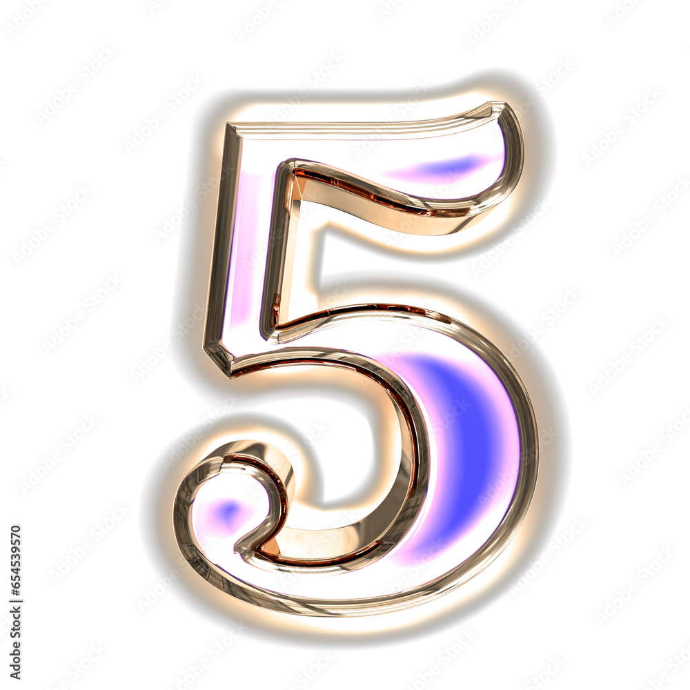 Blue symbol in a silver frame with glow. number 5 Blue symbol in a silver frame with glow. number 5