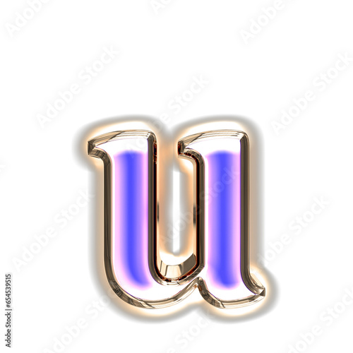 Blue symbol in a silver frame with glow. letter u