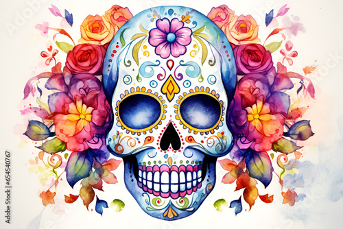 Dead day party, sugar skull or halloween holiday. Traditional mexican music festival. Halloween Dia De Los Muertos Celebration. Created with generative