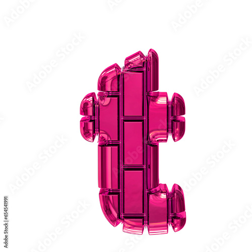 Symbol made of pink vertical bricks. letter t