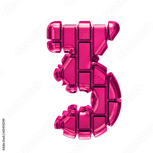 Symbol made of pink vertical bricks. number 3